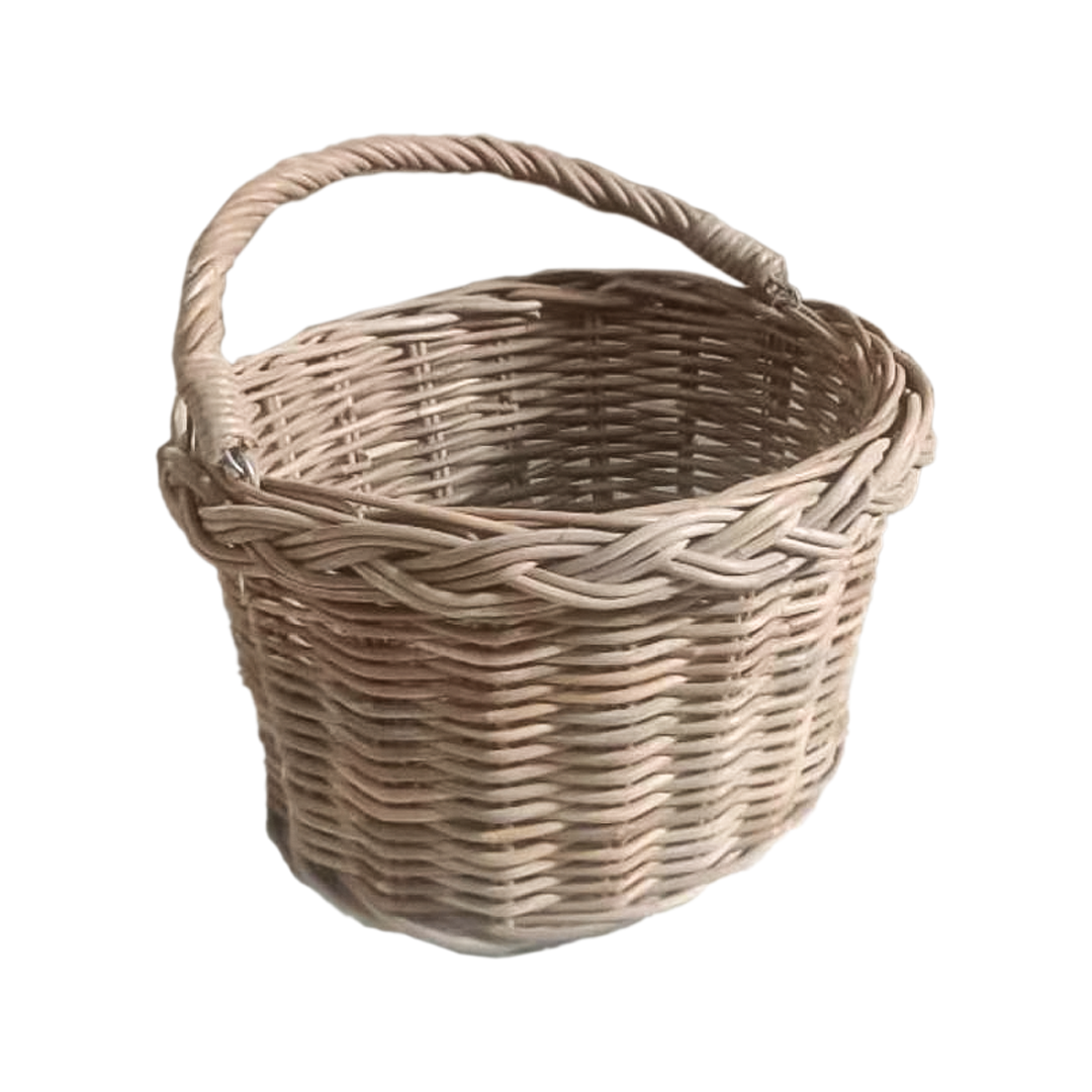Hallway round handwoven storage basket in natural rattan