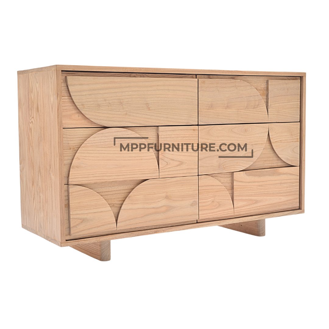 Wuluka indoor teak storage cabinet with woven panel doors
